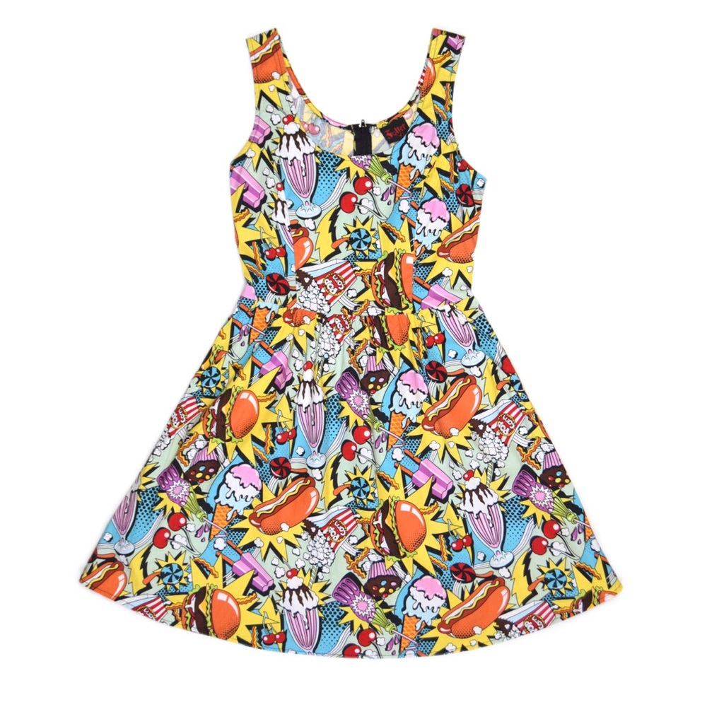 Folter Junk Food Comic print Fit & flare Dress with pockets 100% Cotton